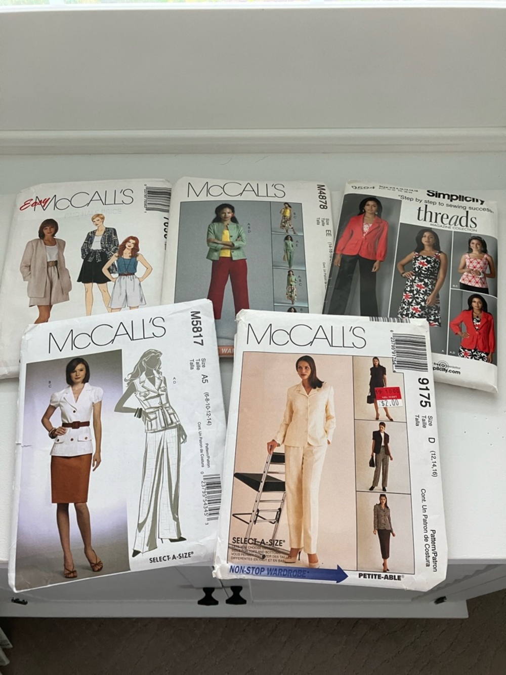 Five uncut sewing patterns women’s separates tops jackets pants skirts sz 8–16